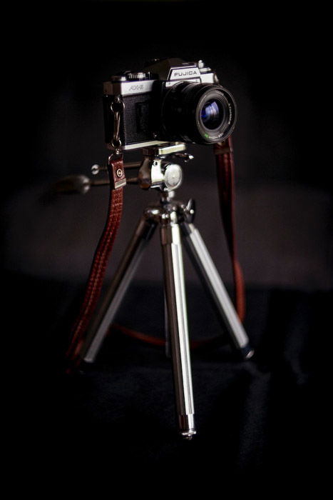 A Fujica camera on a tripod - food styling tricks