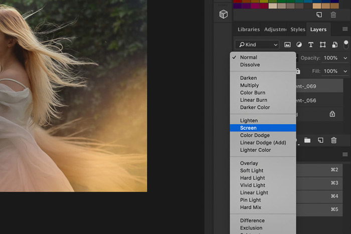 A screenshot of how to use Photoshop overlays - blending mode