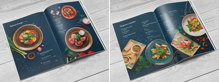 A diptych of a restaurant menu shot with speedlight