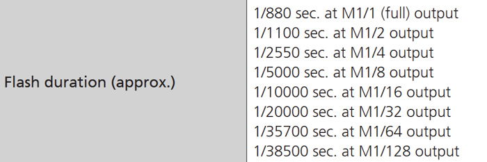 A list of camera flash duration values.