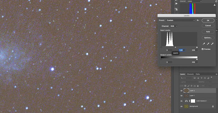 a screenshot showing how to edit astrophotography in Photoshop