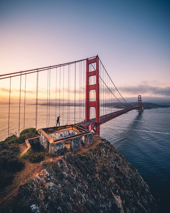 Aerial photo of a red bridge - beautiful photography principles