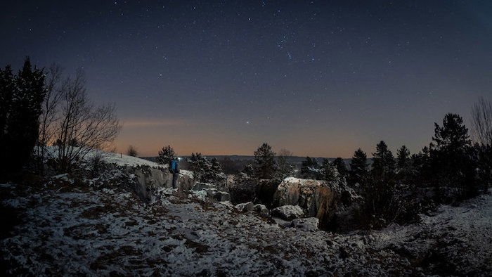 A stunning snowy landscape at night - cool fisheye photos 