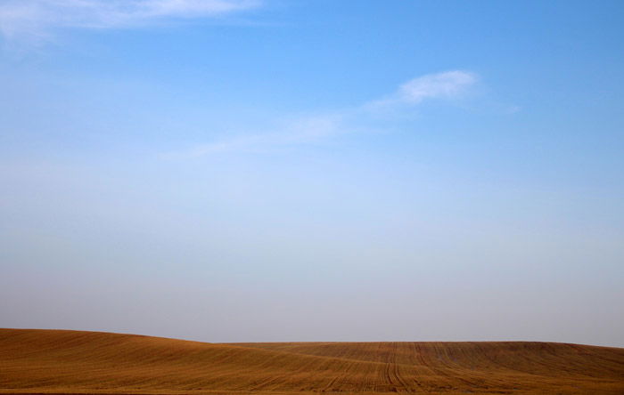 A striking image of desert sand under a blue sky - color theory for landscape photography