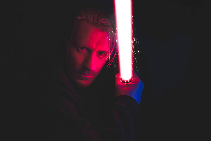 Dreamy cosplay photography of a person dressed as a jedi