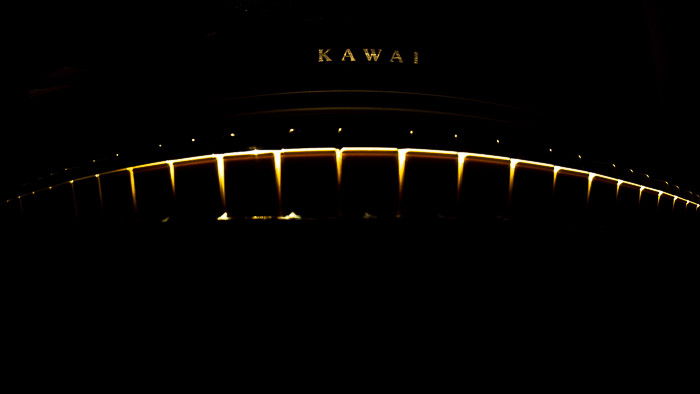 Abstract piano shot, obtained by tilting downwards the camera, to have a convex keyboard.