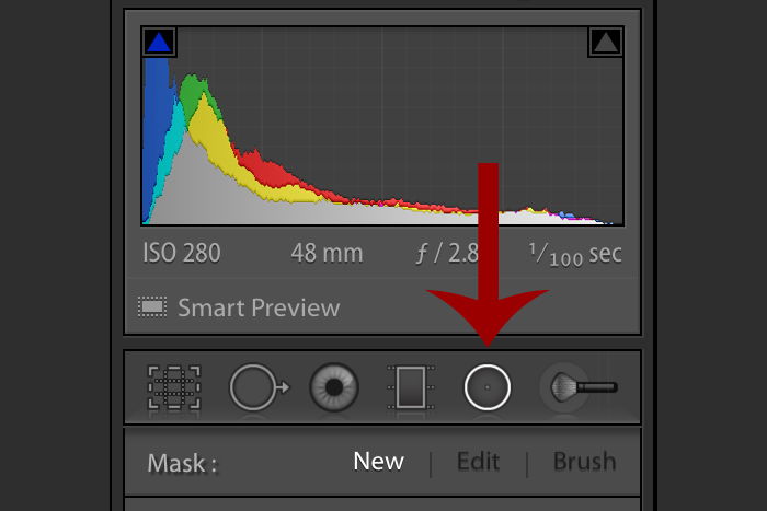 A screenshot showing how to use the Lightroom Radial Filter Tool