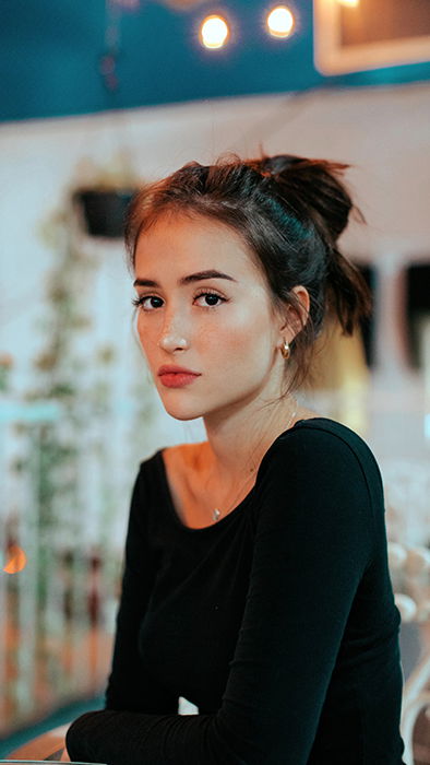 Striking portrait of a beautiful female model posing for a makeup photography shoot