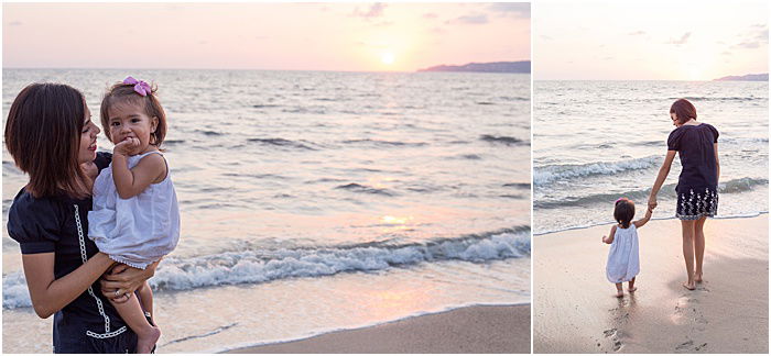 A diptych portrait of a mother and young daughter on the beach - mother daughter photoshoot