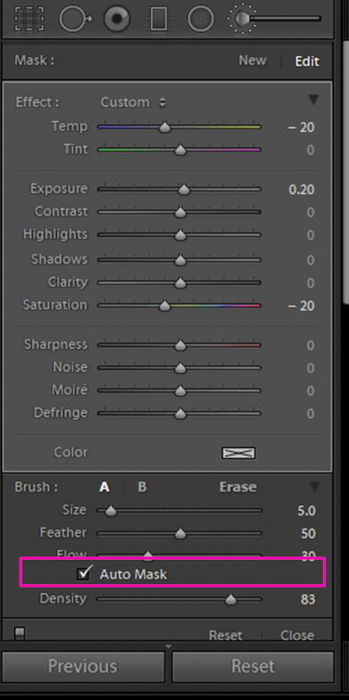 A screenshot showing how to whiten teeth in Lightroom - auto mask