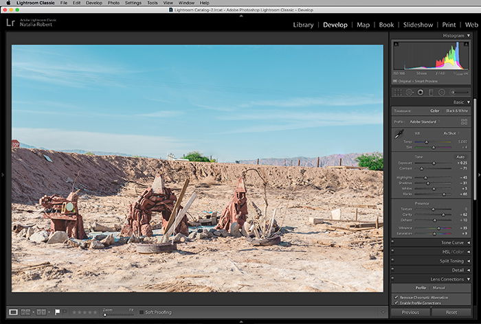 A screenshot showing how to use the spot removal tool in Lightroom 