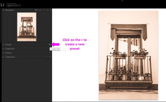 A screenshot showing how to make sepia tone images in Lightroom