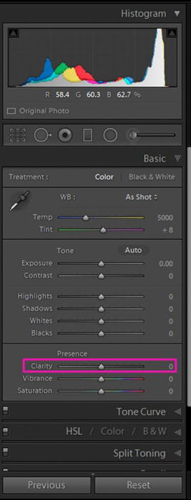 A screenshot showing how to use the Slider to Adjust Clarity in Lightroom