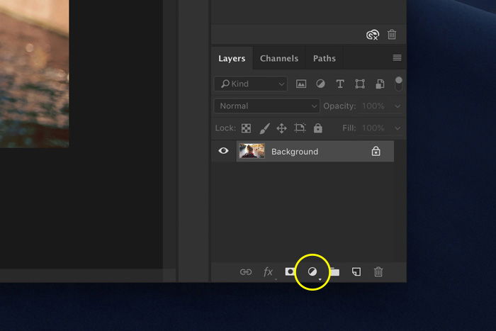 a screenshot showing how to add a new adjustment layer in Photoshop 