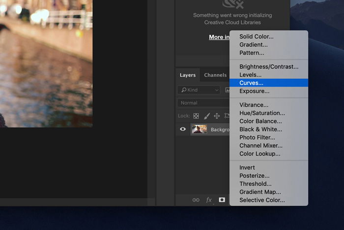 a screenshot showing how to select curves in Photoshop 