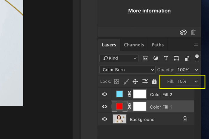 A screenshot showing how to adjust fill layers in Photoshop