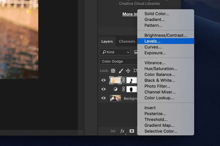 a screenshot showing how to select levels in Photoshop