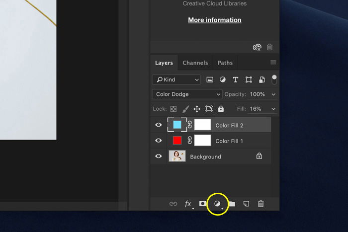 A screenshot showing how to add solid layers in Photoshop