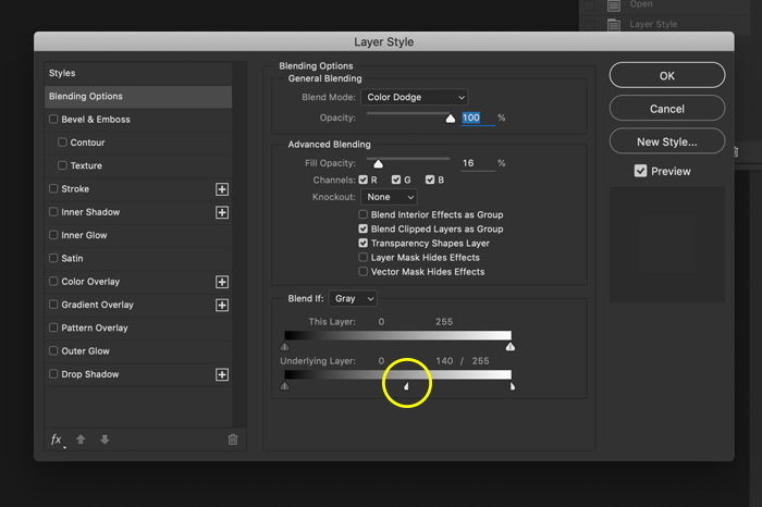 a screenshot showing blending option in Photoshop