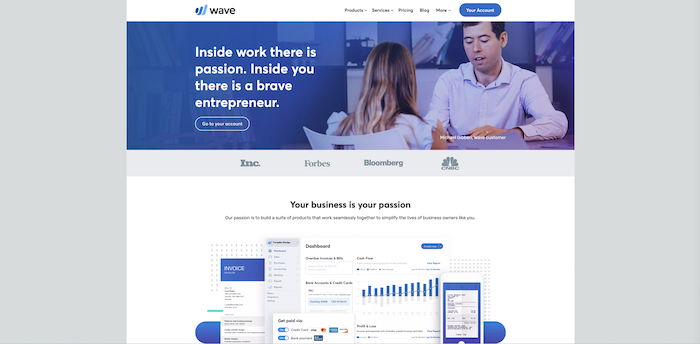 a screenshot of Wave website - photography business tools