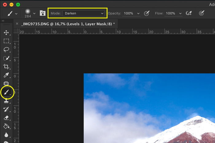 screenshot showing how to photoshop landscape photos - darkening