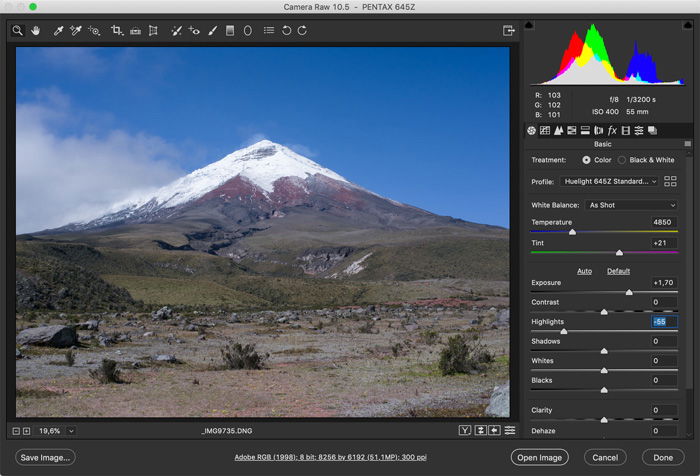 screenshot showing how to photoshop landscape photos - Set the Right Exposure