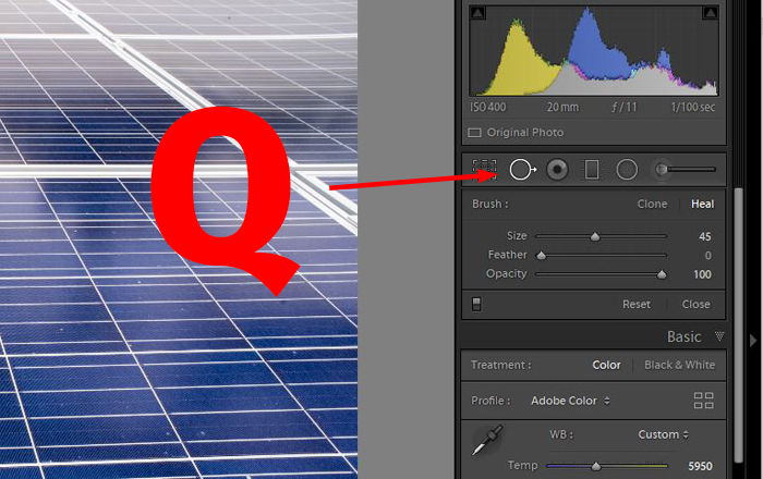 a screenshot showing how to use clone tool in lightroom to edit photos - speed key