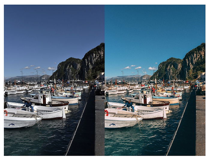 Diptych coastal landscape showing off Helene in Between's free Lightroom presets