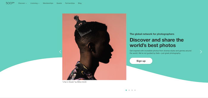 a screenshot of the image hosting website 500px