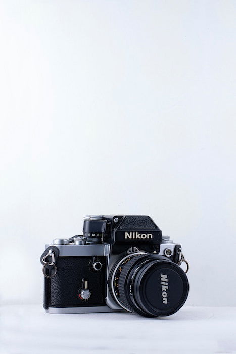 A Nikon camera with a prime lens 