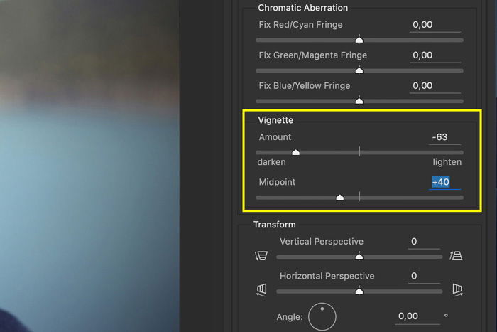 a screenshot showing how to add a vignette in Photoshop