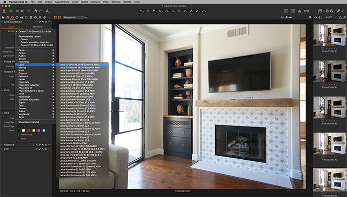 Screenshot of Capture One lens profiles