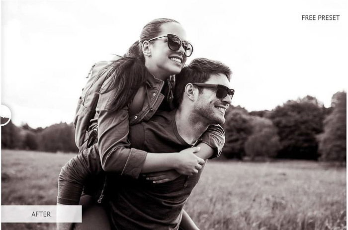 Photo of a man and a woman in a field black & white bundle presets