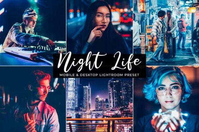 A montage of portraits in an urban environment edited with night life lightroom portrait presets