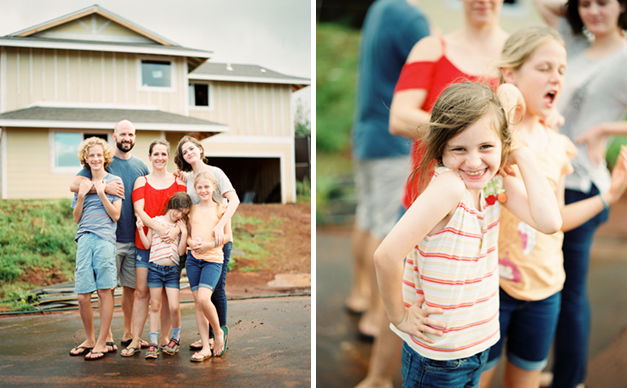 Photo montage of a family in front of a house