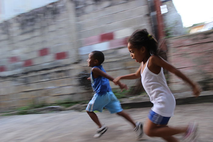 Motion blur photo of children playing