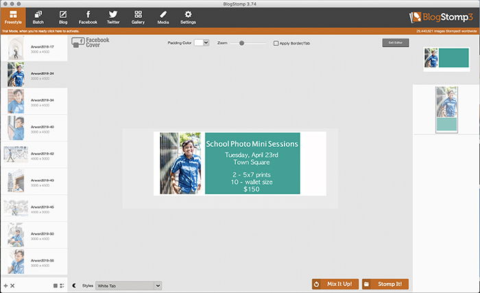 Screenshot of BlogStomp freestyle tab