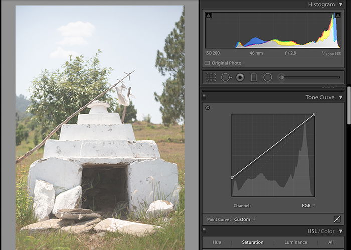 Screenshot of editing a photo in Lightroom - matte effect