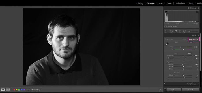 Editing a portrait photo of a man in Lightroom