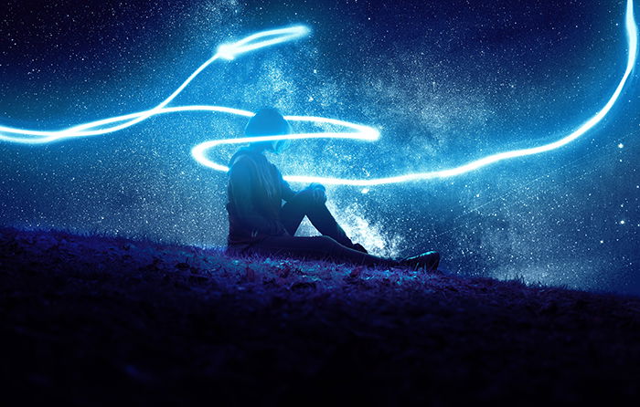 Light painting with saturated blue