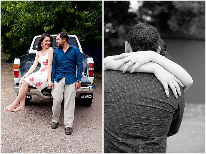 A color and a black and white photo of a couple in natural poses 