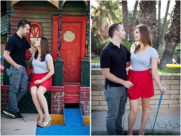 Couple photo shoot on a mini golf course 