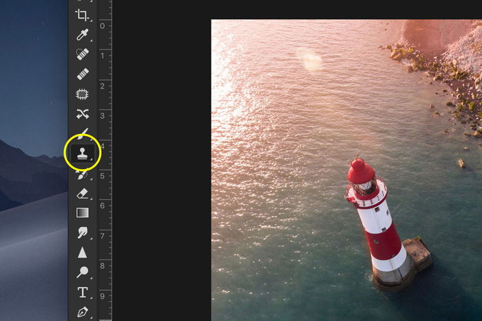 Screenshot of using Adobe Photoshop clone stamp tool