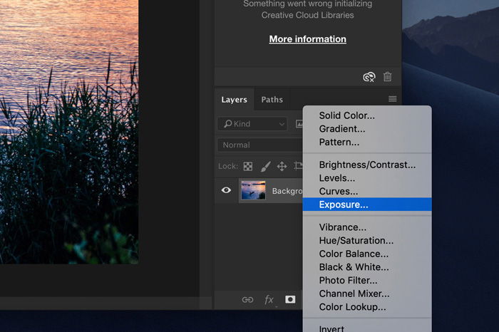 A screenshot showing how to correct exposure in Photoshop