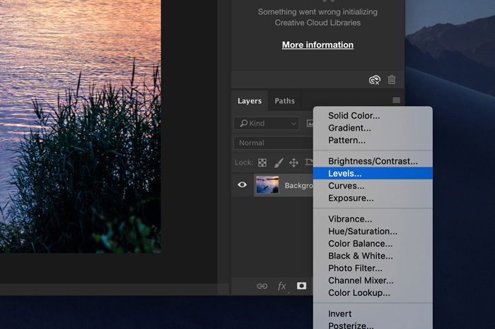 A screenshot showing how to correct Photoshop exposure using adjustment layers