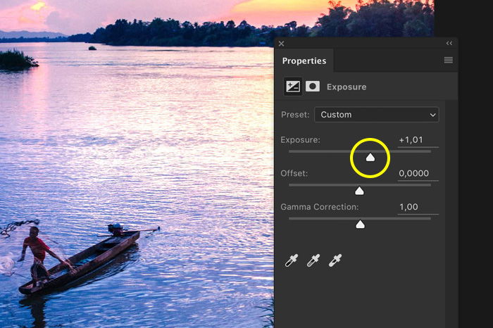 A screenshot showing how to correct Photoshop exposure 