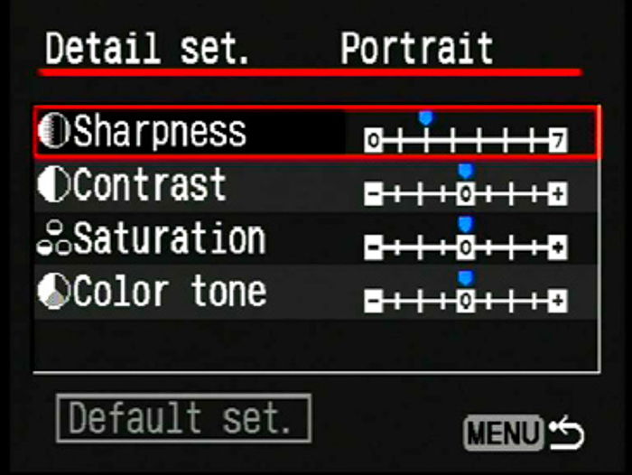 Screenshot of sharpness slider Canon