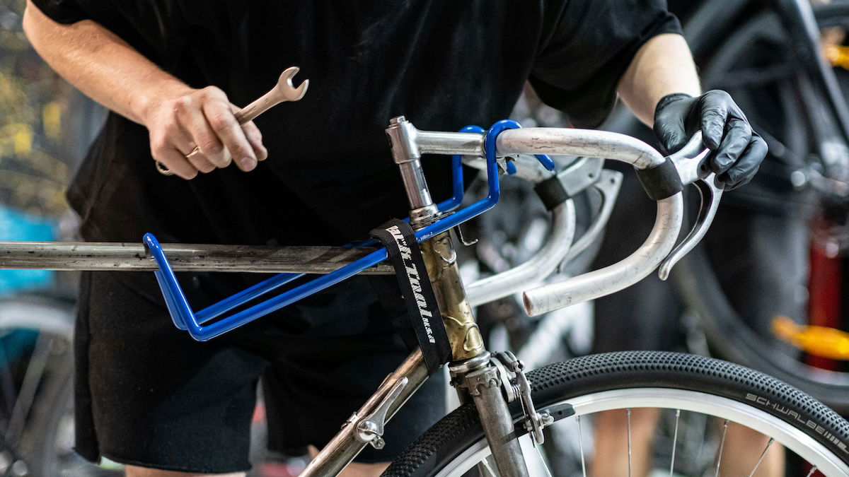 Close-up of a bike being repaired as an example of cyclist photography