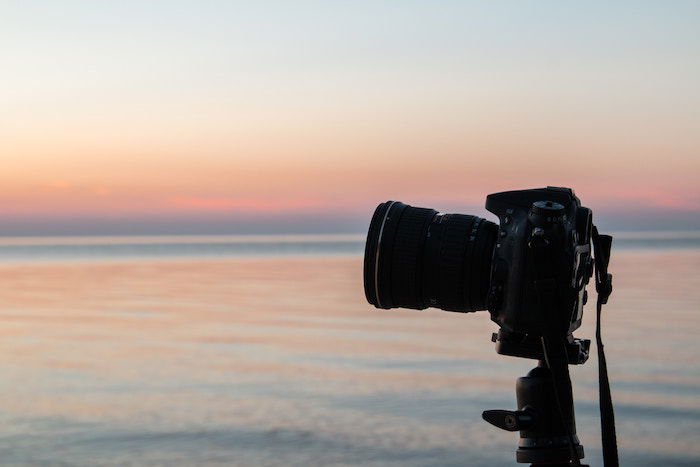 Photo of a camera at sunset