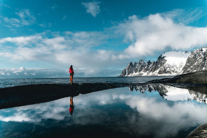 A person standing in an arctic landscape